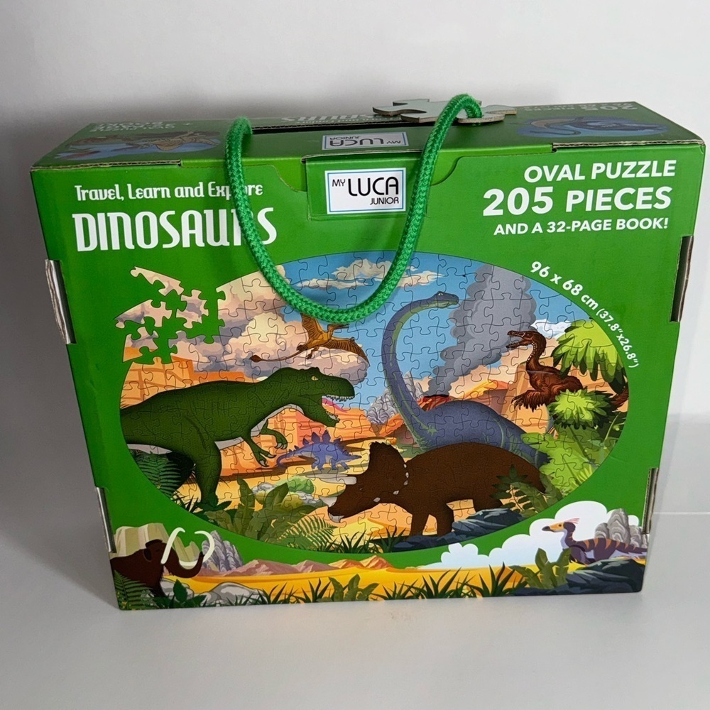 My LUCA Junior Oval Puzzle 205 Pieces& book Travel, Learn, Explore Dinosaurs